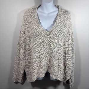 POL Long Sleeve Nuby Deep V-Neckline Sweater Sz M Off White With Color Specks